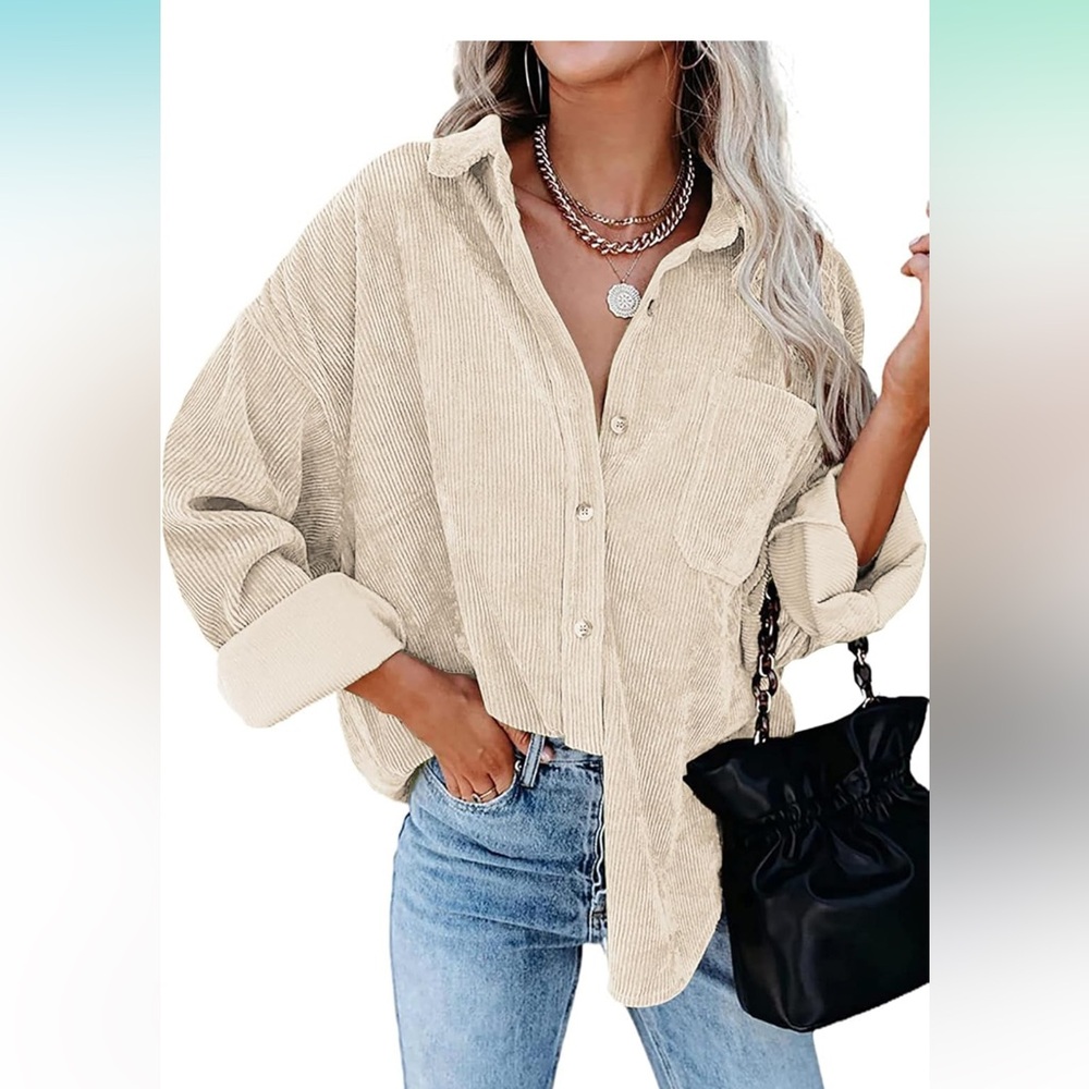 Amazon Beige Corduroy Button-Down Shirt